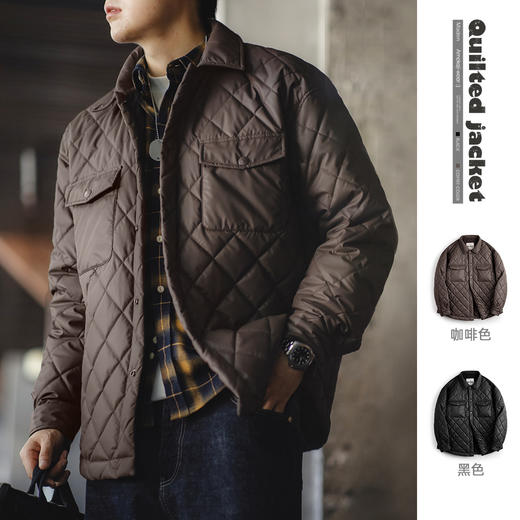 工装优选美式复古绗缝菱形格夹克棉服宽松翻领保暖棉衣外套男秋冬 商品图0