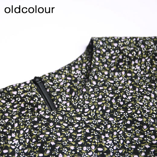 oldcolour春秋款黑色圆领碎花气质宽松长袖连衣裙女DN13103023 商品图2