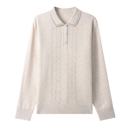 CC-38-6275简约大码100纯羊毛娃娃领减龄秋冬新款宽松女士针织打底衫厚毛衣 商品图4