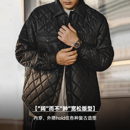 工装优选美式复古绗缝菱形格夹克棉服宽松翻领保暖棉衣外套男秋冬 商品图3