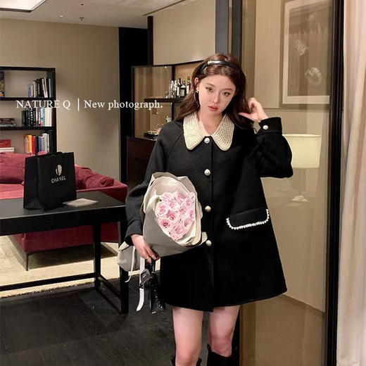 西遇中长款赫本风外套女秋季新款保暖小香风毛呢外套上衣SS141160 商品图3