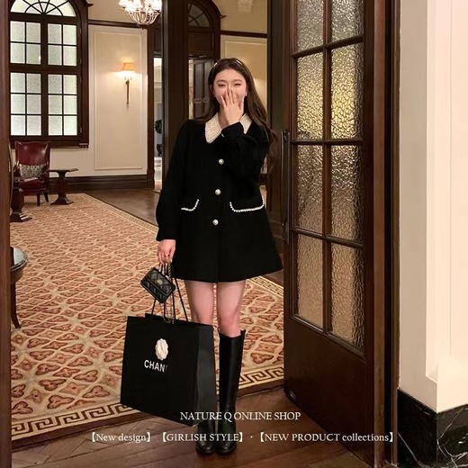 西遇中长款赫本风外套女秋季新款保暖小香风毛呢外套上衣SS141160 商品图1