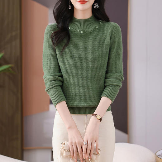 CC-103-77111秋冬内搭打底衫女士2024新款洋气半高领时尚钉珠宽松毛衣 商品图1