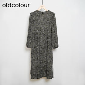 oldcolour春秋款黑色圆领碎花气质宽松长袖连衣裙女DN13103023
