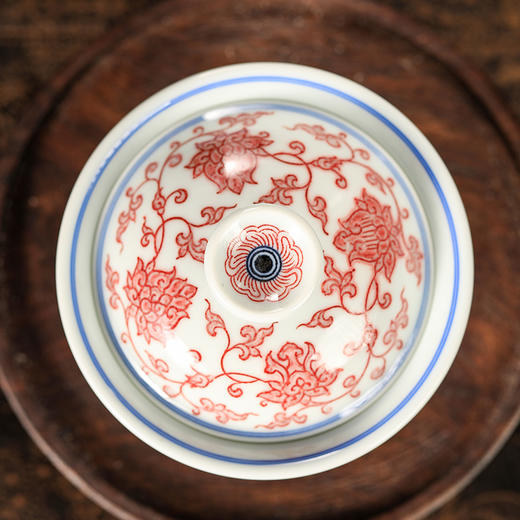 永明尚玩全红双狮缠枝盖碗 商品图6