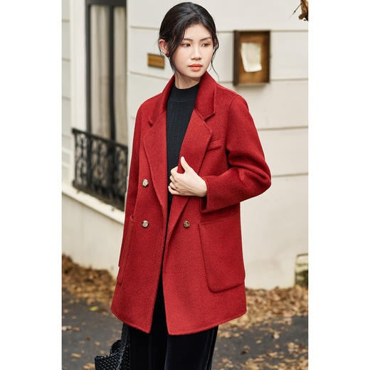剩M/L/XL/XXL 100%全羊毛大衣 轻暖不软塌 显白优雅 结婚/酒席/出游适穿 米思阳2025冬季新款高端双面呢大衣休闲减龄西装外套女3924 商品图1