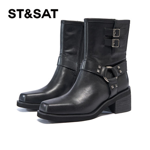 【绒里可选】星期六摩登方头铆钉粗跟时装短靴SSC4116400/SSC4118400 商品图5