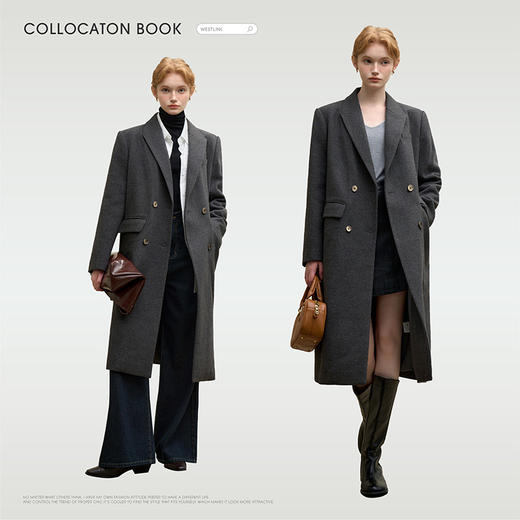 英伦大翻领双排扣中长款大衣女秋季厚实保暖呢料外套V4342910 商品图1