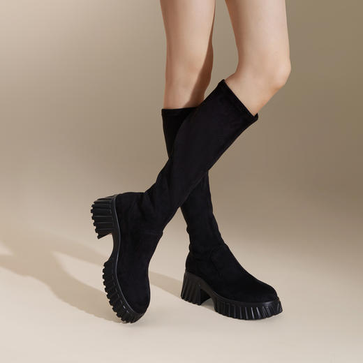 千百度厚底高筒弹力靴袜靴女冬季瘦瘦靴增高显瘦气质长靴A24506325 商品图4