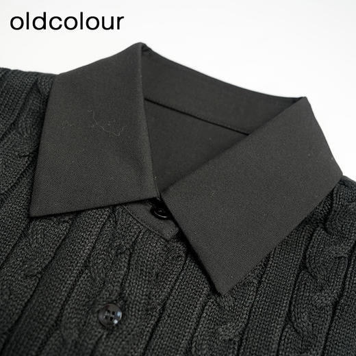 oldcolour黑色气质百搭高级感翻领短款长袖针织拼接衬衫女GN31013804 商品图2
