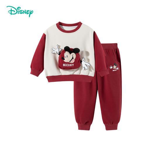 迪士尼【立体米奇口袋】24秋冬新款男童套装时尚撞色卫衣卫裤两件套ZD3DT046 商品图5