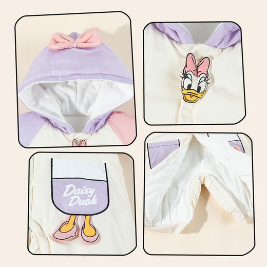 迪士尼宝宝（Disney Baby）男女儿童夹棉卡通米妮连帽连体衣休闲舒适保暖外套24年秋冬季新款ZD4DL013 商品图5