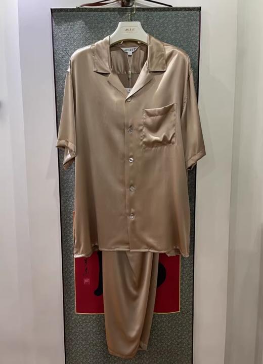 喜得宝100%桑蚕丝男士短袖重磅真丝纯色睡衣简约 商品图7