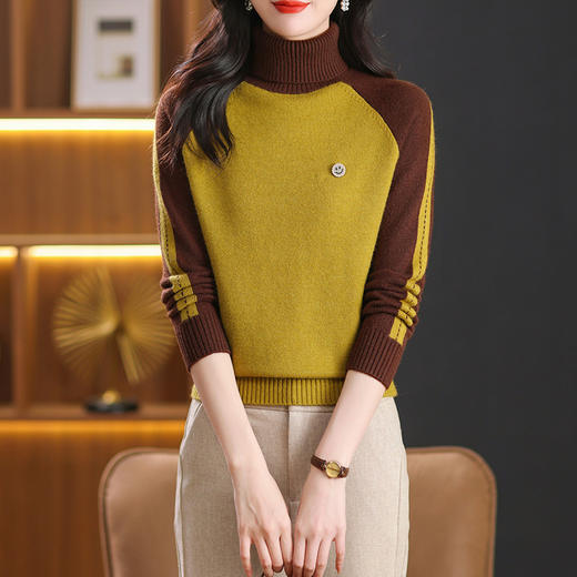 CC-103-389秋冬季高领毛衣女士2024新款洋气时尚拼色打底衫保暖内搭 商品图2