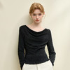 复古摩登设计感亮丝烫钻荡领长袖T恤女针织上衣V4243199 商品缩略图4