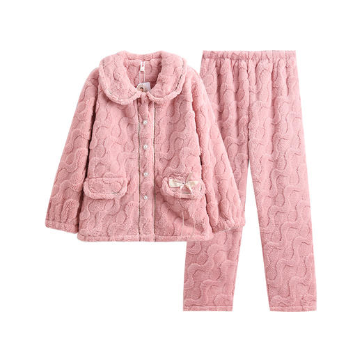 芬腾秋冬季珊瑚绒女士睡衣加绒加厚套装新款宽松大码法兰绒家居服 商品图4