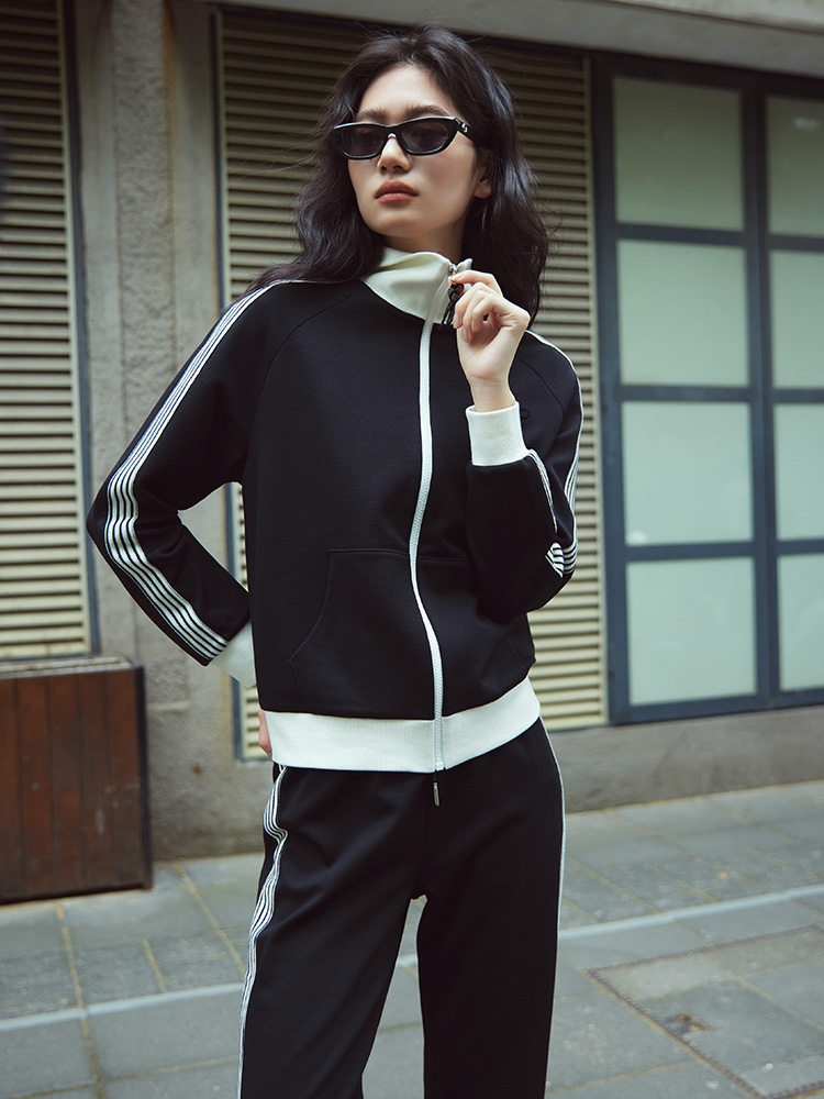 威雅/RARE 羊毛休闲外套直筒运动裤黑色女士休闲套装