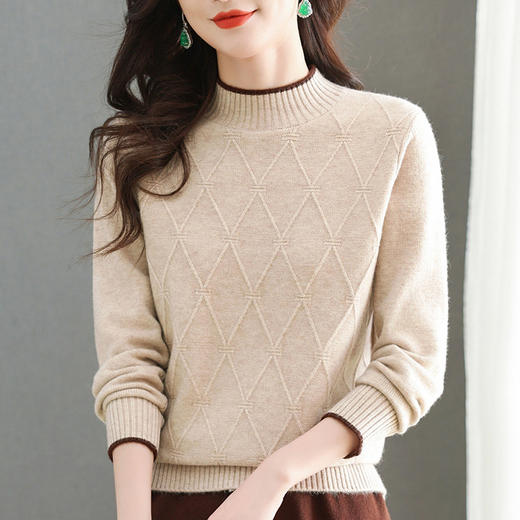 CC-101-98972半高领提花女士慵懒针织衫秋冬新款宽松厚款保暖内搭套头打底毛衣 商品图3