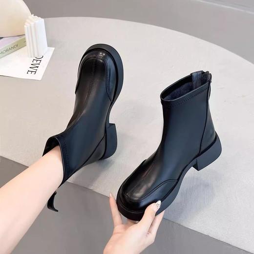 【英伦风复古马丁靴】秋冬季新款 后拉链短靴 百搭厚底弹力瘦瘦靴  商品图2