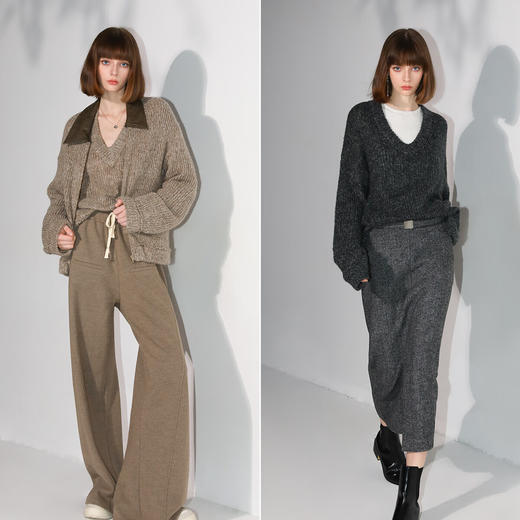 【秋冬特惠】COCOBELLA[MIU系穿搭]粗针花纱毛边V领毛衣秋冬针织衫MZ7037 商品图2