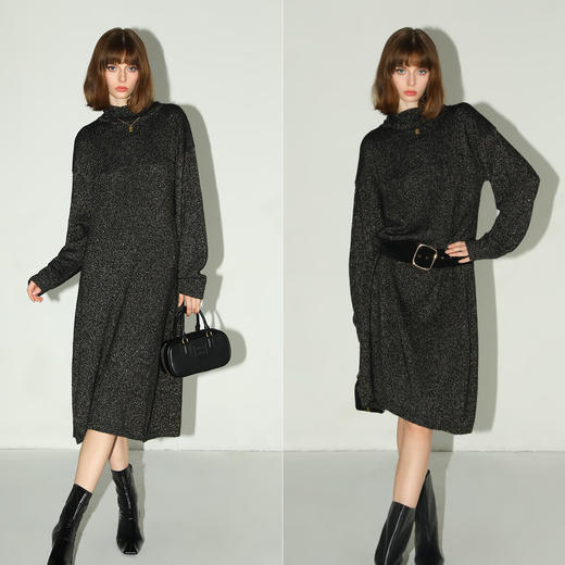 COCOBELLA[璀璨星河]黑金亮片针织连衣裙女高领毛衣裙FR3066-2 商品图4