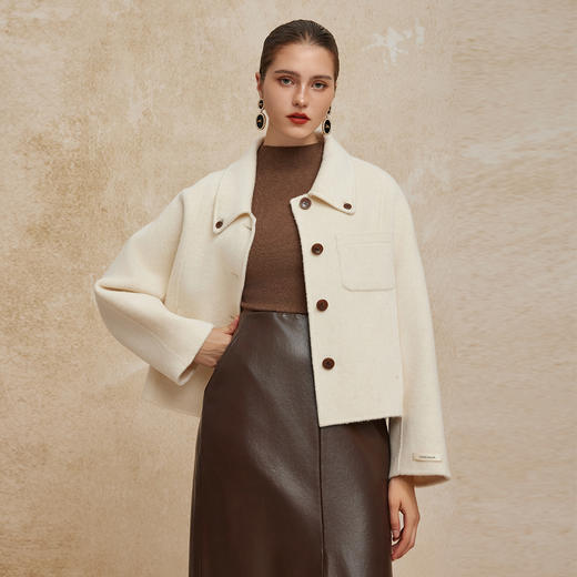 PH938斯尔丽24新款短款小方领小个子减龄时尚显高箱型双面呢大衣 商品图3