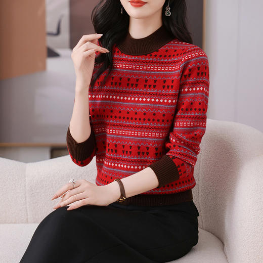 CC-103-77116秋冬2024新款女士洋气半高领提花打底针织衫宽松显瘦毛衣 商品图2