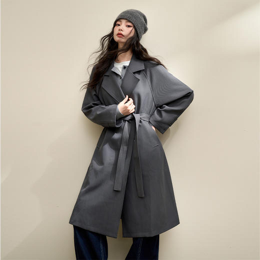 西遇英伦风复古垂感宽松长款风衣女秋季高级感外套V3742710 商品图3