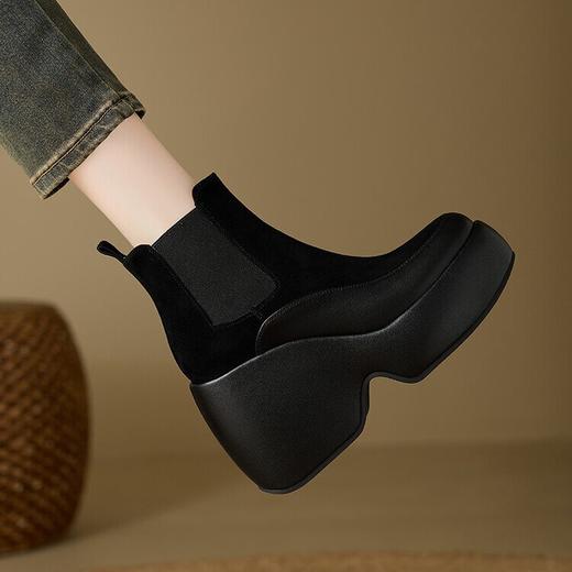 【预售5天】真皮复古时尚短靴，小个子松糕厚底坡跟防水台女靴NWS1&N9619 商品图3