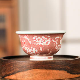 永明尚玩釉里红全红冰梅压手杯