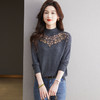 CC-17-2240蕾丝打底衫女士2024新款洋气刺绣花针织衫镶钻上衣半高领内搭t恤 商品缩略图2