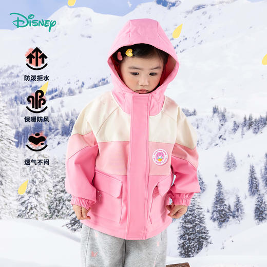 【时尚撞色户外服】秋冬女童连帽防风卡通加绒保暖外套ZD3DS037 商品图0