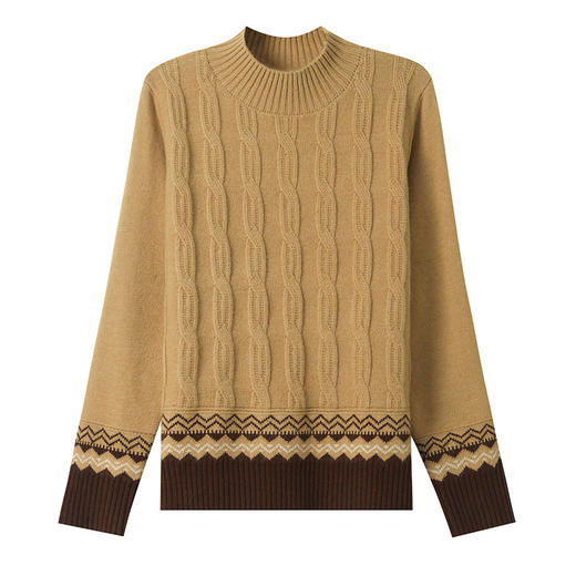 CC-101-98973秋冬半高领麻花毛衣女时尚小个子内搭新款宽松拼色外穿针织打底衫 商品图4