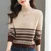 CC-101-98966半高领女士毛衣秋冬季新款拼色慵懒风上衣条纹软糯内搭针织打底衫 商品缩略图3