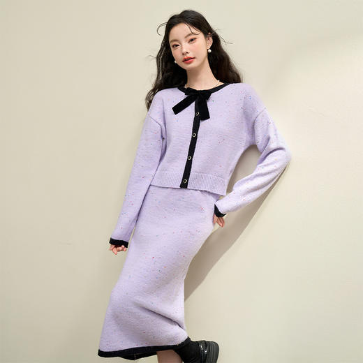 法式优雅小香风针织套装女早春蝴蝶结外套搭半裙两件套V4242916 商品图3
