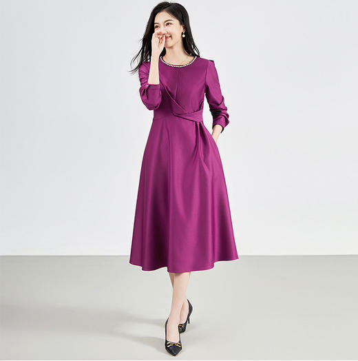 【高货wl】全新升级【铂金会员330/天猫439/差价109】(95844) 洛诗琳法式时髦轻奢重工定钻气质女人收腰精仿丝毛连衣裙子 商品图3