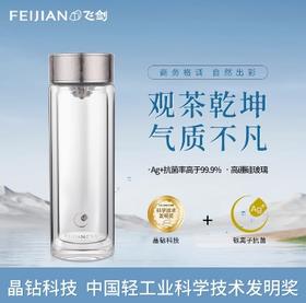 飞剑纯钛抗菌玻璃杯双层隔热高档便捷泡茶水分离（星空蓝）