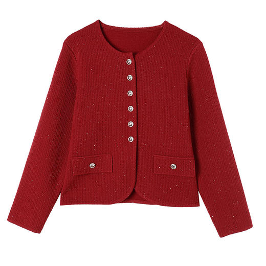 CC-17-2247小香风短外套女士2024新款春秋圆领洋气亮片针织毛衣开衫漂亮上衣 商品图4