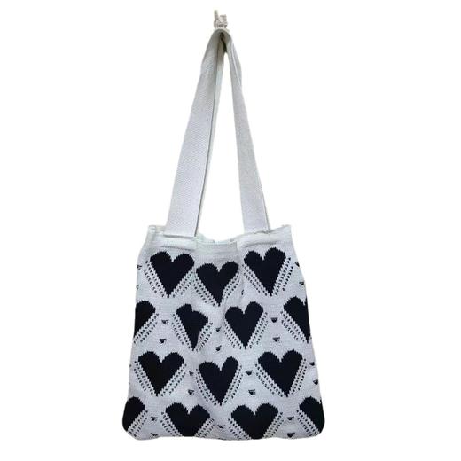 【轻甜手工编织，婉转爱心图案，感受心曼自然】新款ins包包针织包 爱心图案包编织包大容量托特包-QQ 商品图5