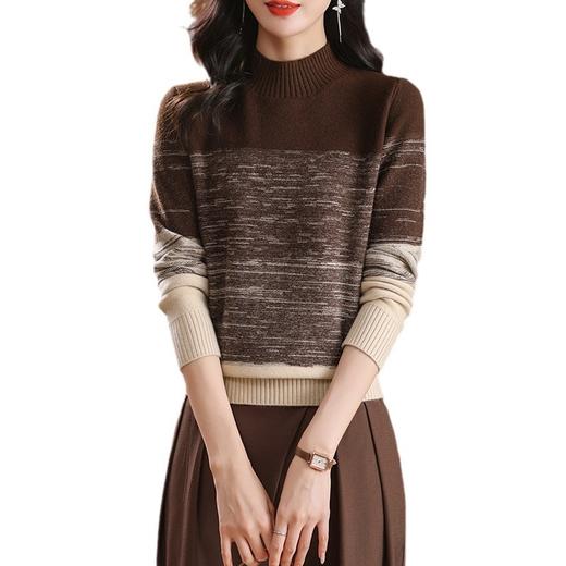 CC-103-1391秋冬季女士打底衫2024新款洋气半高领撞色小个子宽松毛衣 商品图4