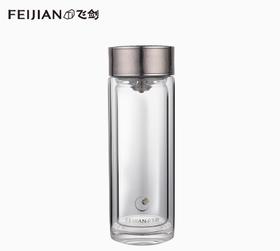 飞剑纯钛抗菌玻璃杯双层隔热高档便捷泡茶水分离（皓月银）