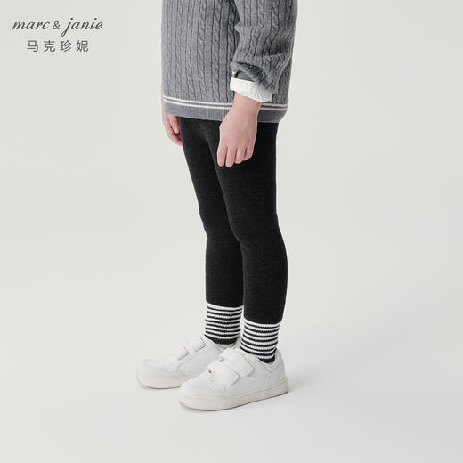 马克珍妮女童百搭条纹弹力加绒打底裤2024年秋冬新款241655 商品图2