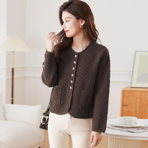 CC-17-2248春秋季短外套女士2024新款洋气亮片小香风毛衣外搭宽松针织衫开衫 商品图3