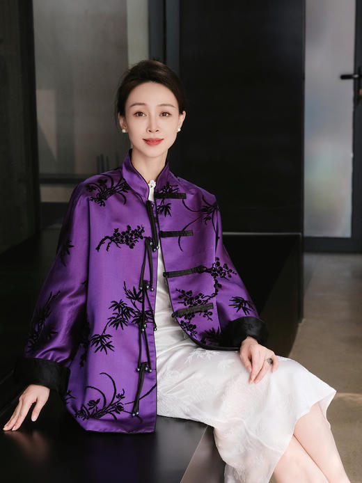 盛唐牡丹| 漳绒外套梅兰竹菊紫色 商品图0