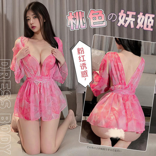 霏慕 新款桃色妖姬花瓣晕染连衣裙情趣内衣性感露沟透视睡衣6487情趣内衣女人味透视睡衣诱惑床上 桃色妖姬桃粉  均码 商品图0