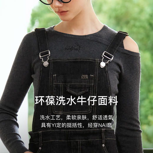 
OLrain欧芮儿黑色背带连衣裙女秋季2024年新款复古百搭直筒牛仔裙 商品图4