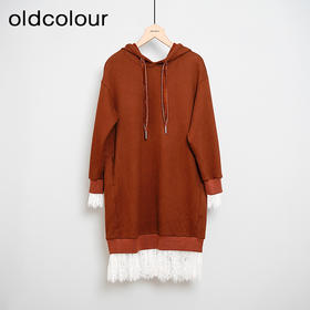 oldcolour休闲简约气质设计感蕾丝拼接长袖卫衣连衣裙女L41103143