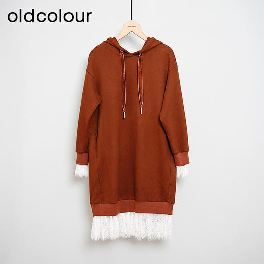 oldcolour休闲简约气质设计感蕾丝拼接长袖卫衣连衣裙女L41103143 商品图0