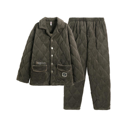 芬腾男士睡衣冬季三层加厚夹棉珊瑚绒套装加绒保暖秋冬棉袄家居服 商品图4