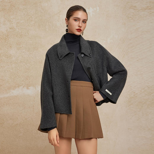 PH938斯尔丽24新款短款小方领小个子减龄时尚显高箱型双面呢大衣 商品图6